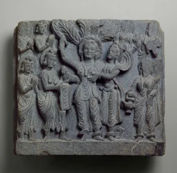 Relevo retratando o nascimento de Buda, Gandhara, provavelmente Sikri, do século II-III (xisto)