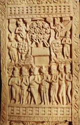 Relevo retratando a adoração de Buda representada por uma árvore, Período Maurya, Dinastia Sunga (180-72 aC)