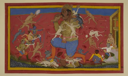Rāma e Lakṣmaṇa ferem Kumbhakarṇa como demónios em retirada