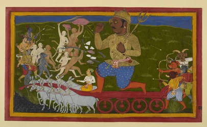 Rāma e os seus aliados atacam Kumbhakarṇa, que se defende a partir da sua carruagem