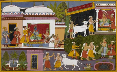 Rāma conta a Lakṣmaṇa a história do rei Nriga e dos dois brâmanes após o seu regresso