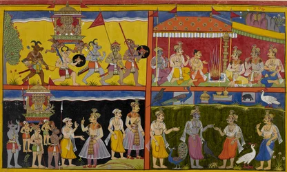 Rāvaṇa interrompe um sacrifício, os deuses escondem-se como animais, depois revelam-se