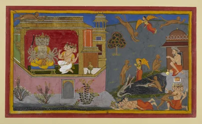 Rāvaṇa vê a viagem de Hanumān; os obstáculos de Brahmā não conseguem detê-lo