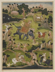Caça de Shah Jahan, folio de álbum separado, c.1900