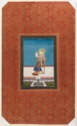 Shah Jahan com um falcão, 1875-1900 (wc opaco e ouro no papel)