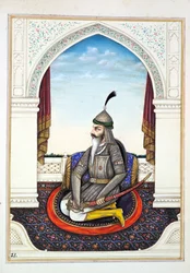 Sirdar Harri Singh, do Reino do Punjab, seus Governantes e Chefes, volume I, um volume de 27 estudos de aquarela de um artista indiano não identificado, c.1840 (wc no papel)