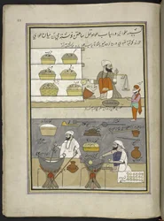 Docerias,  86 desenhos encadernados em um volume representando ofícios e ocupações na Caxemira, artesãos são mostrados trabalhando com seus implementos e equipamentos,  Por um artista da Caxemira, provavelmente em Srinagar, c.1850-60 (guache sobre papel)
