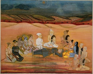 A morte de Bhishma, mortalmente ferida pelas numerosas flechas de Arjuna, c.1760-1770