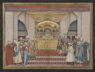 O Imperador Mogol Bahadur Xá II em Darbar, 1839 (wc opaco e ouro sobre papel)