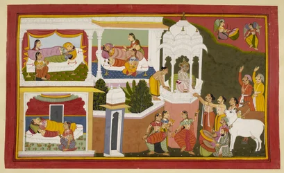 O nascimento dos quatro filhos do rei Dasaratha. Rama, Bharata, Lakshmana e Satrughna
