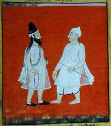 Dois Faqirs muçulmanos errantes (jangam) Religious Mendicants, Udaipur, c.1810-20 (gouache no papel) (detalhe) (ver também 136600)