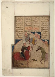 Dois cavaleiros, um empalado sobre uma lança, c.1450 (aguarela opaca sobre papel)