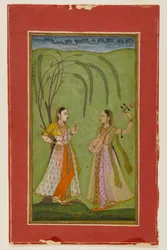Duas senhoras em uma paisagem, c.1725 (wc opaca no papel)
