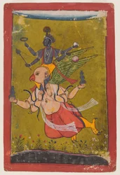 Vishnu na Garuda, c.1725 ou anterior (wc, prata e ouro no papel)