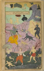 Vol.2 fol.237 Rama e Laksmana juntam-se ao ataque a Lanka (aguarela opaca, tinta e ouro no papel)