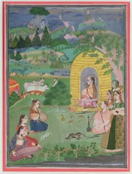 Yoginis (ascetas hindus femininos) em uma paisagem, Bikaner School, c.1680