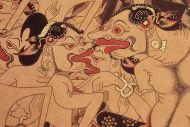Detalhe de um pergaminho Wayang Beber (aguarela sobre papel)