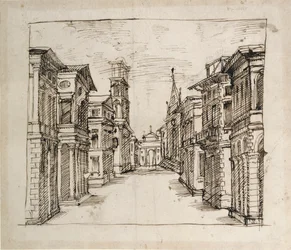 Uma rua em perspectiva, c.1617 (caneta e tinta sobre papel)