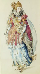 Desenho de figurino para uma Lady Masquer