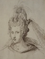 Cabeleireiro, provavelmente para Ana da Dinamarca (caneta e tinta sobre papel)