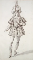Máscara com penas e pluma (caneta e tinta sobre papel)