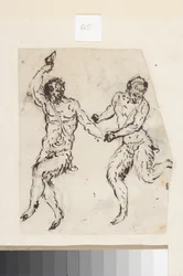Satyrs (caneta e tinta marrom sobre papel)