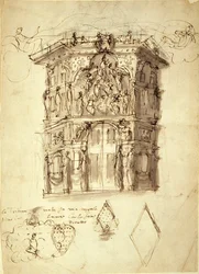 A Máscara das Rainhas, cena 2: a Casa da Fama, c.1609 (caneta e tinta sobre papel)