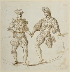 Dançarinos galeses (caneta e tinta sobre papel)