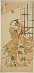 O Ator Sawamura Sojuro II como Kudo Suketsune (?) na Peça Edo no Hana Wakayagi Soga (?), Realizada no Teatro Ichimura (?) no Segundo Mês, 1769 (?)