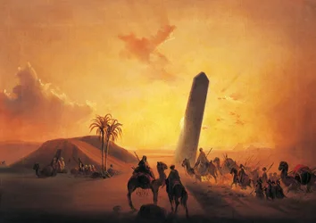 Caravana no deserto, pintura de Ippolito Caffi (1809-1866), Óleo sobre tela, 31x44 cm