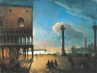 Piazzetta San Marco ao luar, Veneza, de Ippolito Caffi (1809-1866), óleo sobre tela, 52x70 cm