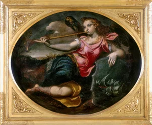 Fama, trabalho de Ippolito Scarsella, também conhecido como Lo Scarsellino, conservado na Galleria Estense em Modena