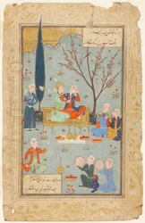 Khosrow e Shirin num jardim, uma cena da Khamsa de Nizami