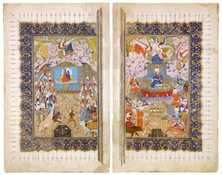 A rainha de Sabá e o rei Salomão Iluminação do manuscrito do épico Shahname de Ferdowsi