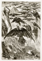 São Patrício e os pássaros demoníacos, de The Trias Thaumaturga, ou Três Maravilhas da Irlanda, de Mary Cusack (1829-1899), publicado em 1890