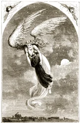 São Patrício levado para Roma pelo anjo, de The Trias Thuamaturga, ou Tres Maravilhas da Irlanda, de Mary Cusack (1829-99), publicado em 1890