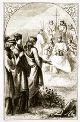 A visão do Sínodo dos Clérigos, de The Trias Thaumaturga, ou três santos trabalhadores da Irlanda, de Mary Cusack (1829-99), publicada em 1890