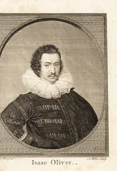 Retrato de Isaac Oliver ou Isaac Olivier, pintor inglês de retratos em miniatura, cerca de 1565-1617