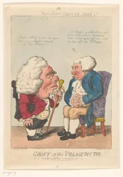 Spotprent op de dorpsarts, 1799 Fantasma do Doutor da Aldeia! (título no objeto) Fantasmas Familiares (título da série no objeto)