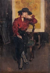 Uma senhora elegante posando diante dos girassóis de Vincent van Gogh, c.1916-20 (óleo sobre tela)