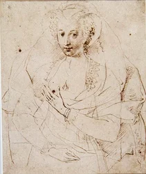 Retrato de uma senhora desconhecida, formalmente chamada Lucy Harrington, condessa de Bedford, um esboço para uma miniatura (nº 3902), c.1605 (caneta e tinta, giz sobre papel) (ver também 58811)