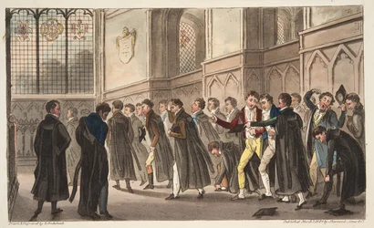 Matinas negras, ou os efeitos do consumo tardio de primeiros risos, do The English Spy, pub. 1824 (gravura colorida à mão)