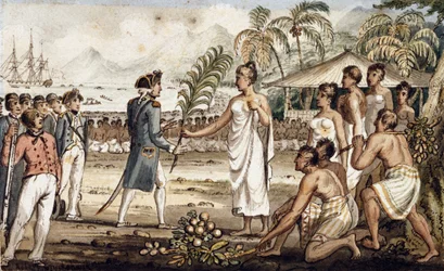 Oatehite, ilustração de "As Viagens do Capitão Cook"