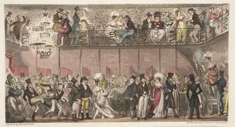 O Royal Saloon, Piccadilly, ou uma hora depois da ópera, do The English Spy publicado em 1824 (gravura colorida à mão)