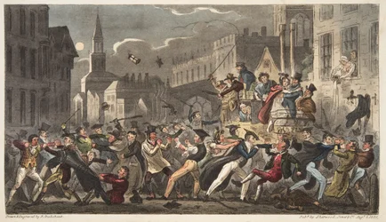 Cidade e vestido, do espião inglês, bar. 1824 (gravura colorida à mão)