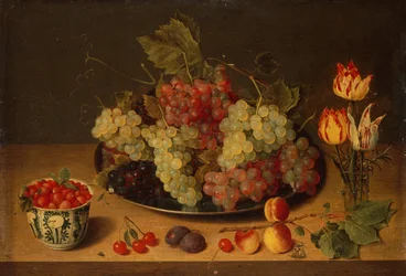 Natureza morta com frutas e flores (óleo)