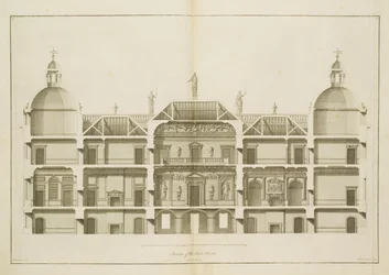 Houghton Hall: seção da Frente Oriental, gravada por Pierre Fourdrinier, 1735 (ver também 64902 e 64904)
