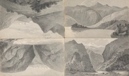 1) (ll) Lago em Davos, 2) (lr) Entrada do Passe para Segnes, 3) (ur) Wiesen