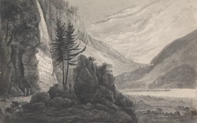 Paisagem montanhosa com inscrição em Salomon Gessner (Suíça)