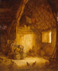 Camponeses de um celeiro (óleo sobre madeira)